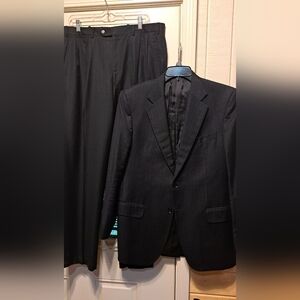 Daniel Cremieux Loro Piano Suit 41R 2pc Navy Pnstrp Wool Pleated 35W Italy